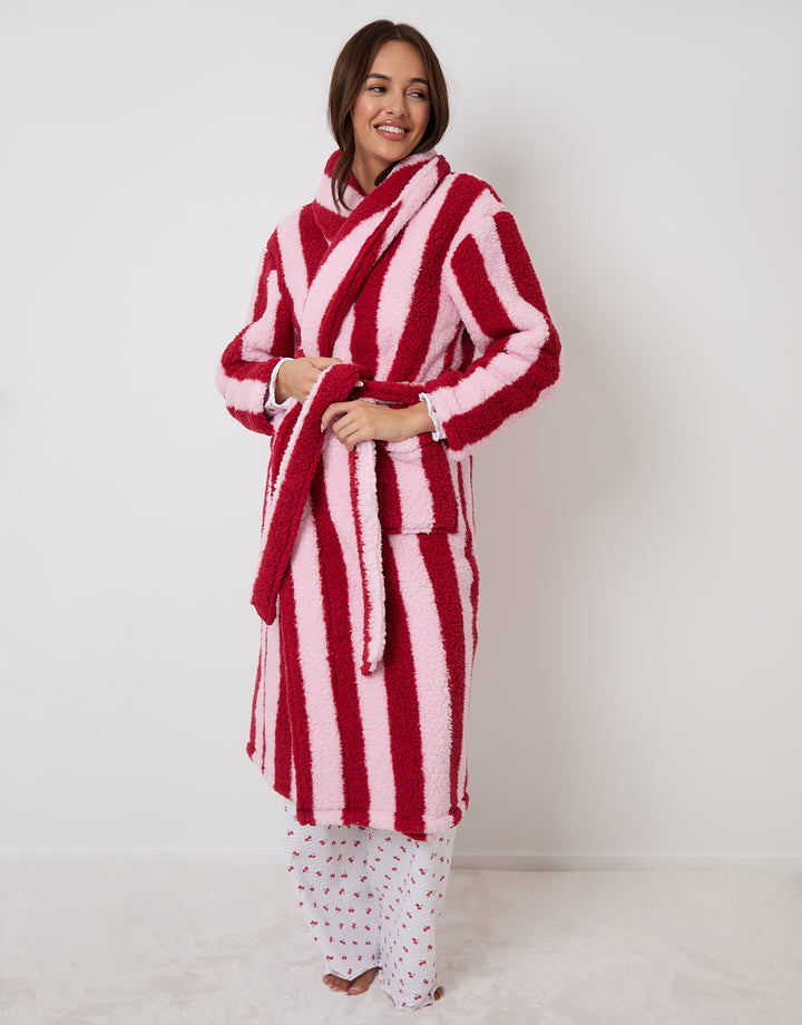 Red Stripe Borg Dressing Gown
