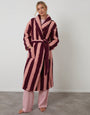 Berry Red Stripe Borg Dressing Gown