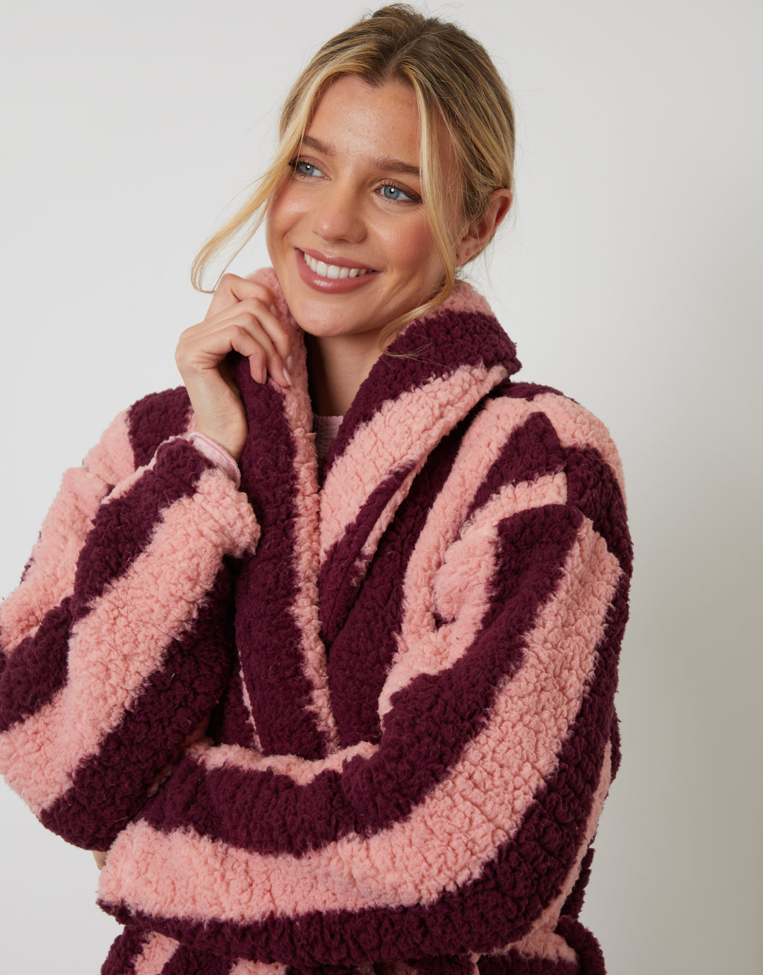 Threadbare Women's Berry Red Stripe Borg Dressing Gown