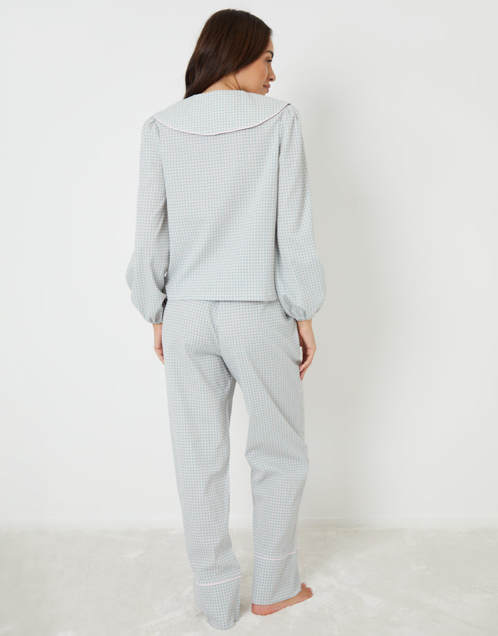 Blue Check Peter Pan Collar Long Pyjamas (2-Piece Set)