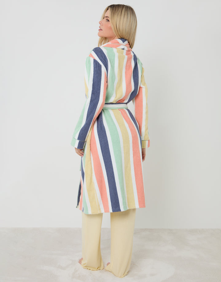 Pastel Stripe Towelling Midi Dressing Gown