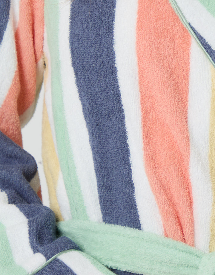 Pastel Stripe Towelling Midi Dressing Gown