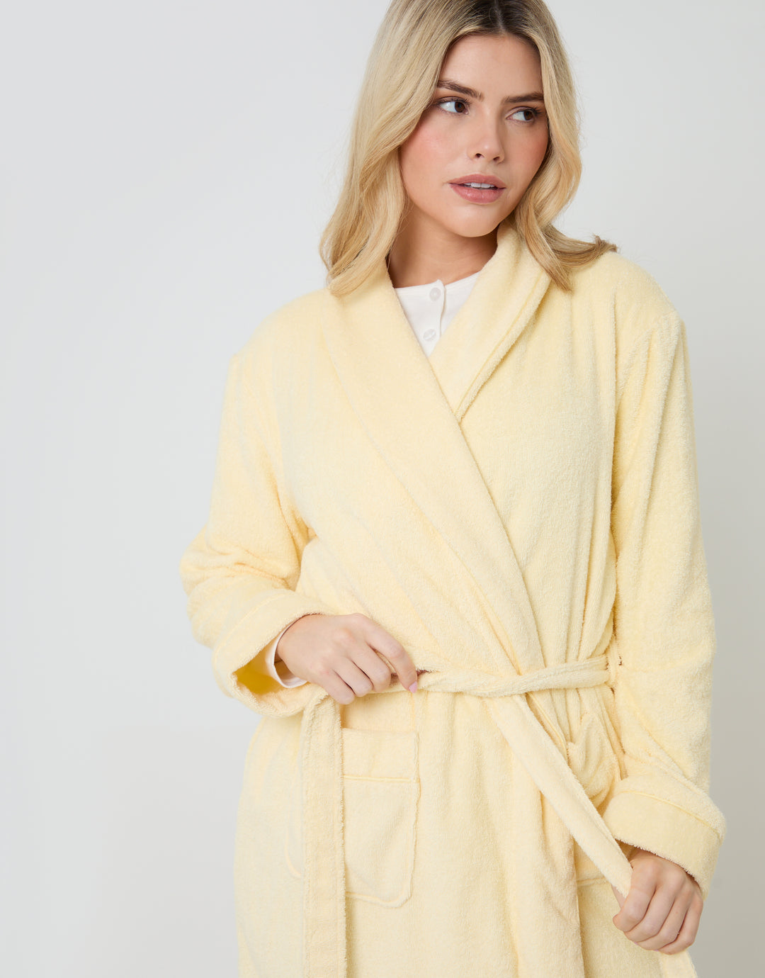 Yellow Towelling Midi Dressing Gown
