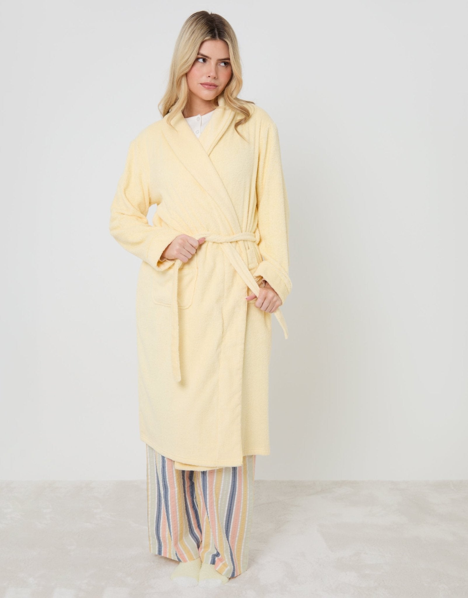 Threadbare Robes Threadbare Women's Towelling Dressing Gown in Yellow