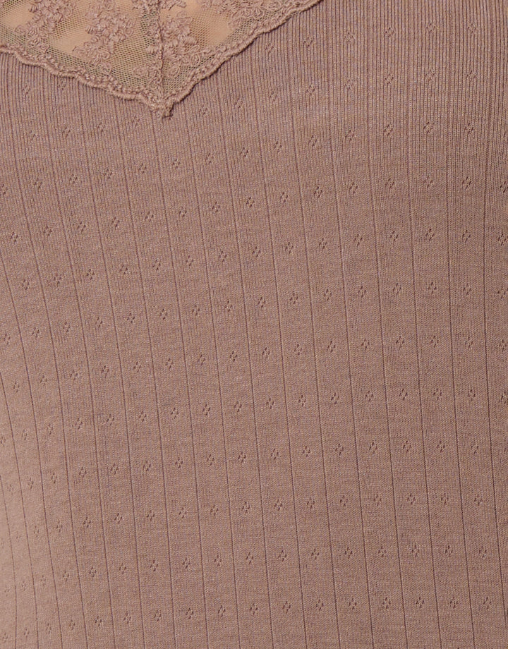 Mink Brown Pointelle V-Neck Cami Pyjama Set