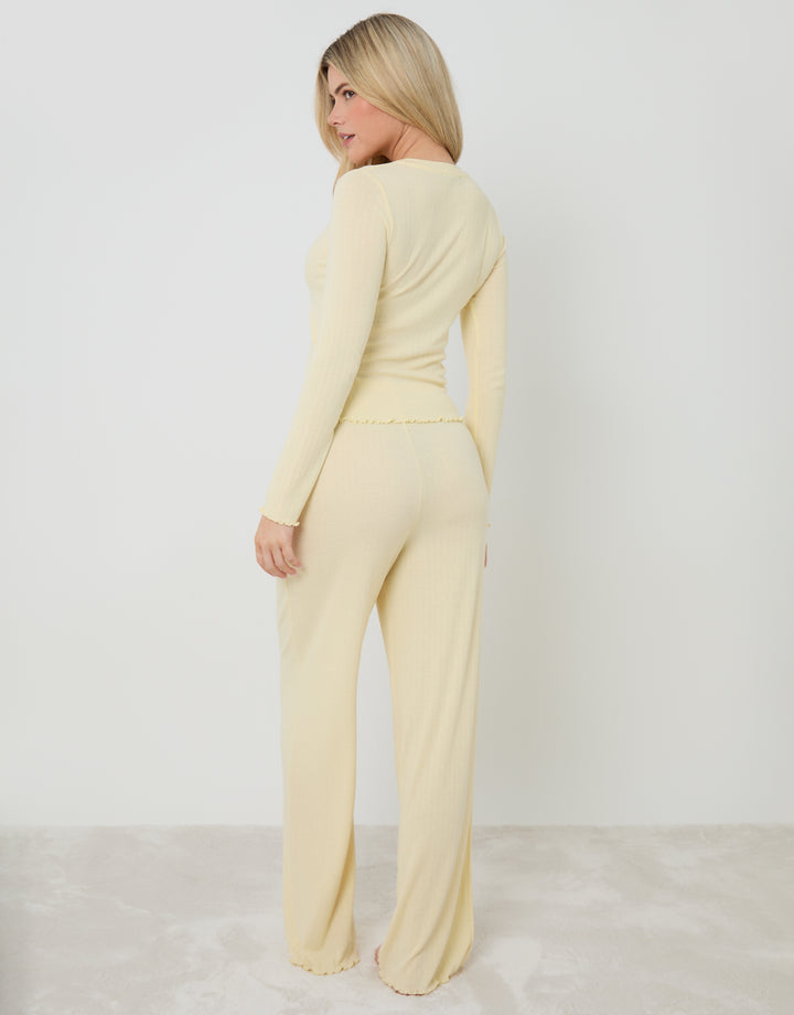 Yellow Pointelle Long Sleeve Henley Pyjama Set