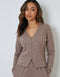 Brown Ribbed V Neck Lounge Cardigan