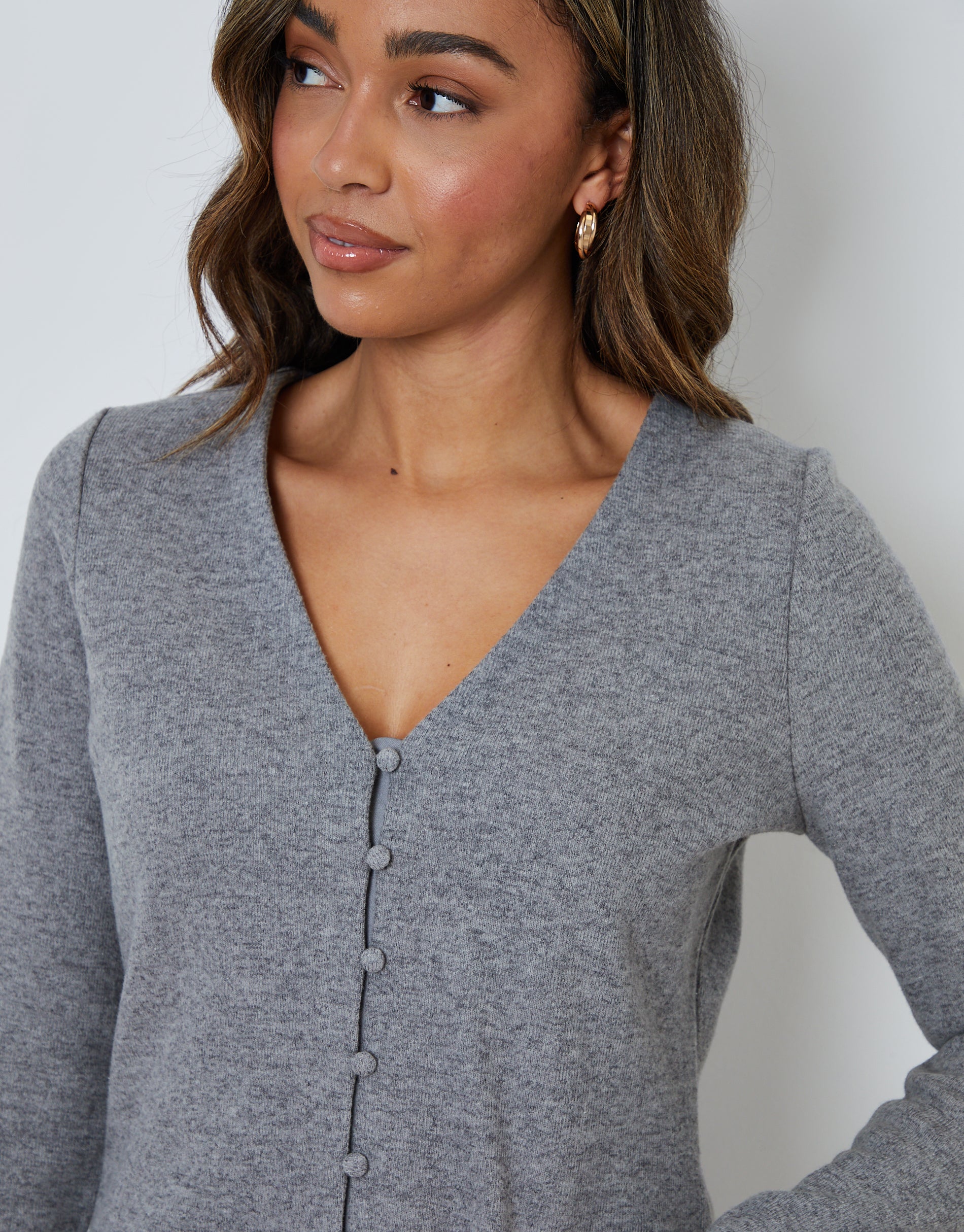 Threadbare Women's Grey Ribbed V Neck Lounge Cardigan
