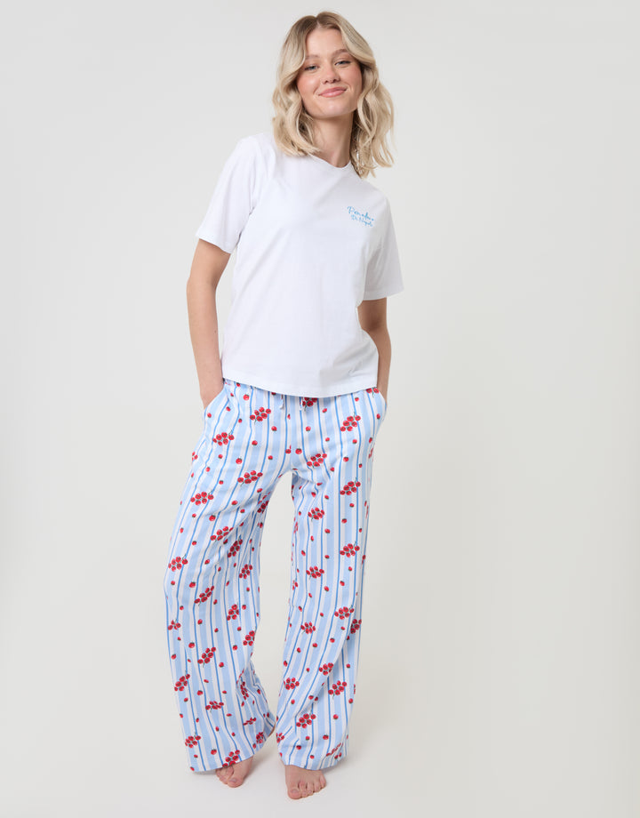 Threadbare Stripe Tomato Print Pyjama Set in White - front view