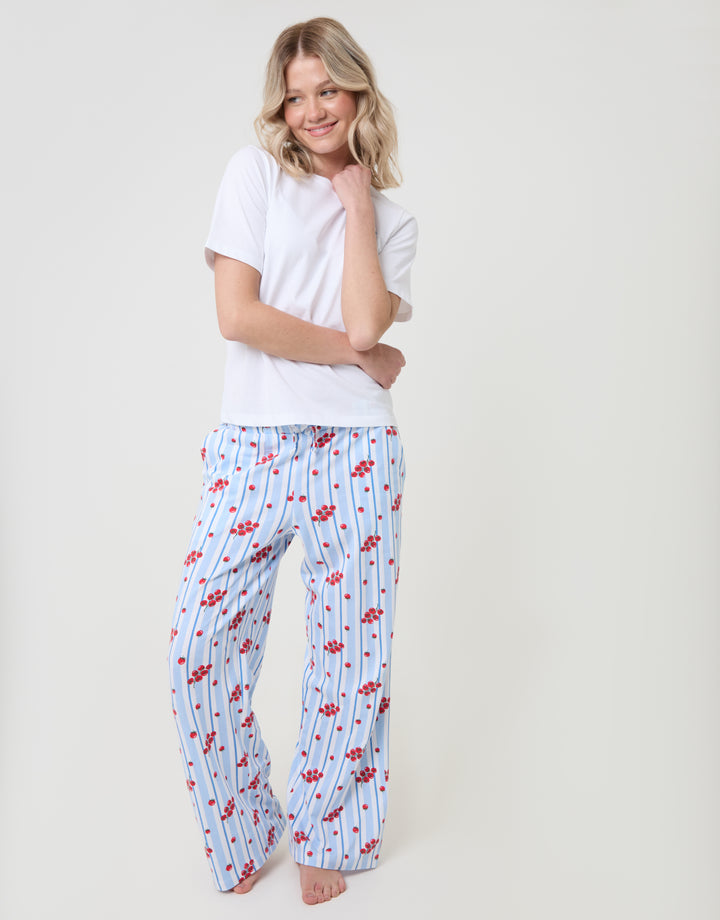 Threadbare Stripe Tomato Print Pyjama Set in White - full body