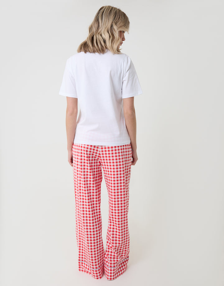 Threadbare Amalfi Coast Graphic Print Pyjama Set in Red Gingham - back view