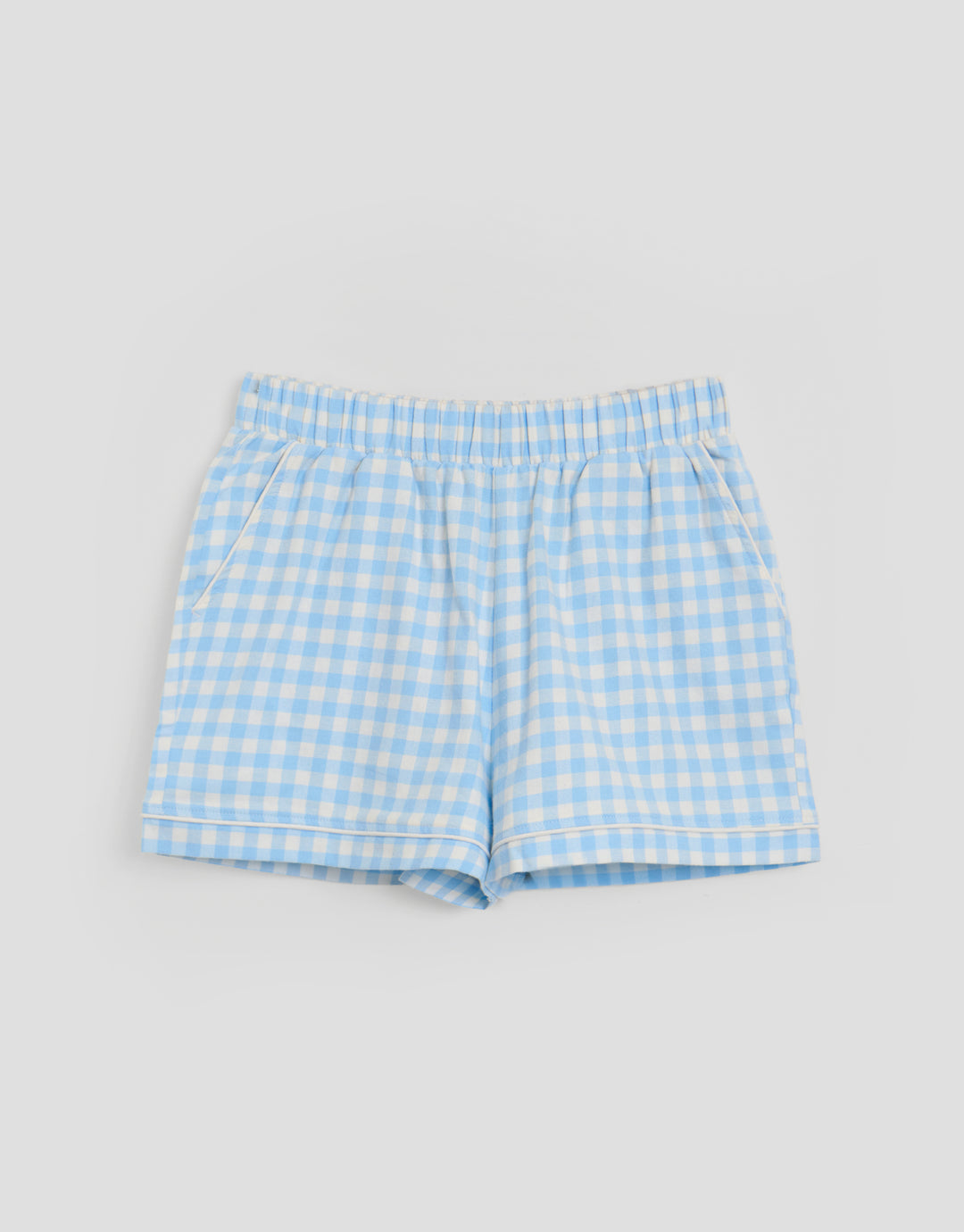 Threadbare Cotton Vest & Flannel Shorts Pyjama Set in Blue Check - flat lay shorts