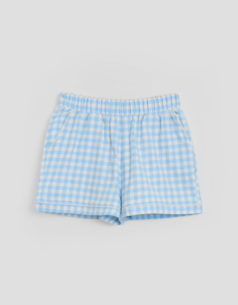 Threadbare Cotton Vest & Flannel Shorts Pyjama Set in Blue Check - flat lay shorts