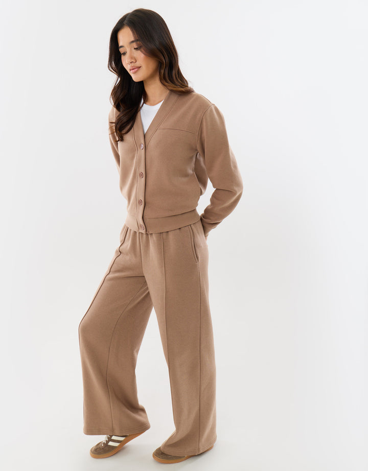 Petite Cardigan & Jogger Sweat Set in Mink Brown
