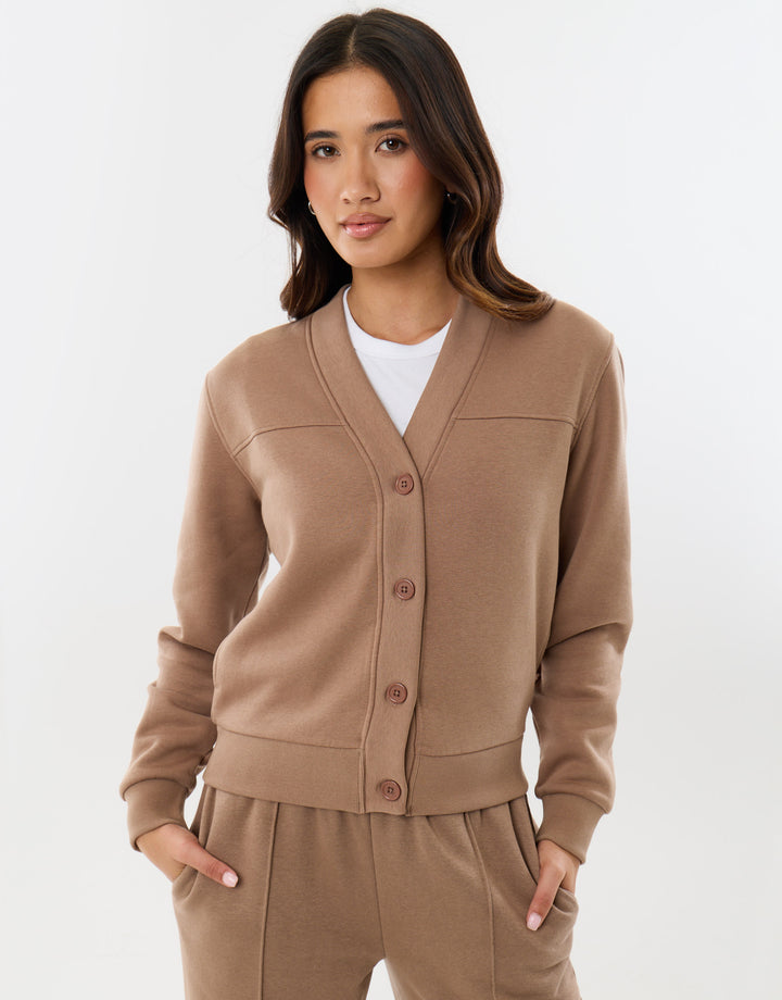 Petite Cardigan & Jogger Sweat Set in Mink Brown