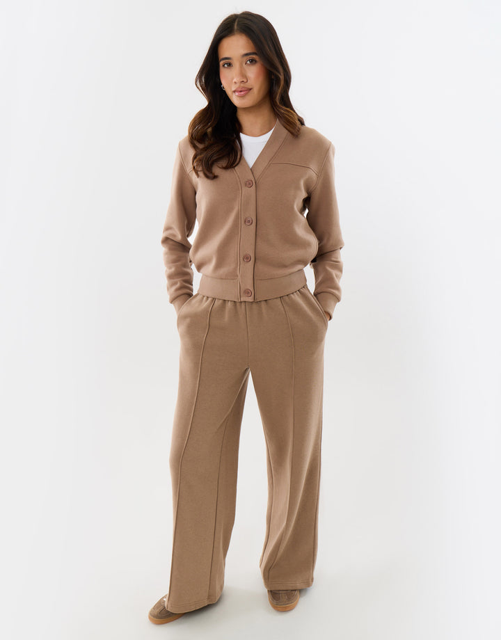 Petite Cardigan & Jogger Sweat Set in Mink Brown