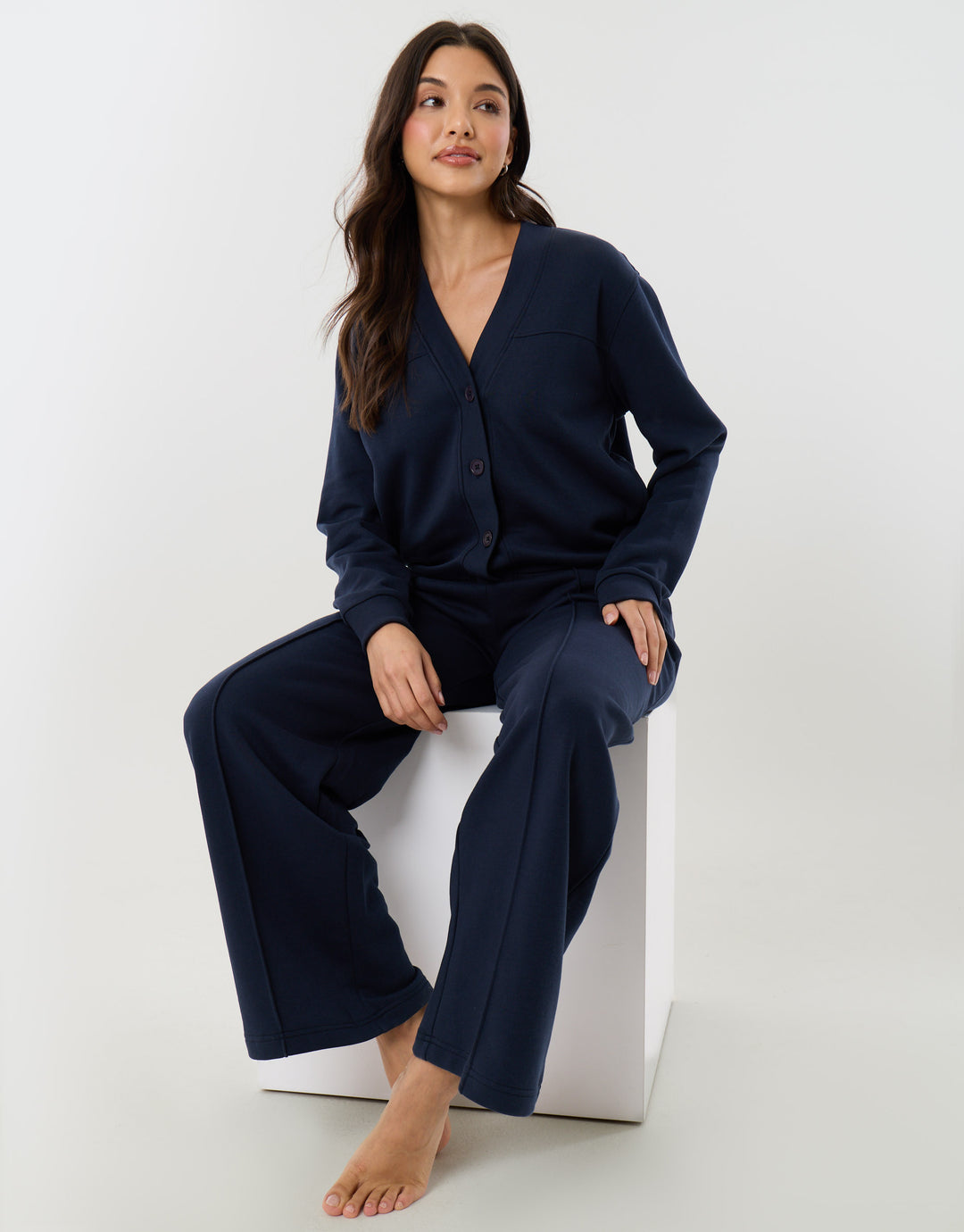 Petite Cardigan & Jogger Sweat Set in Navy