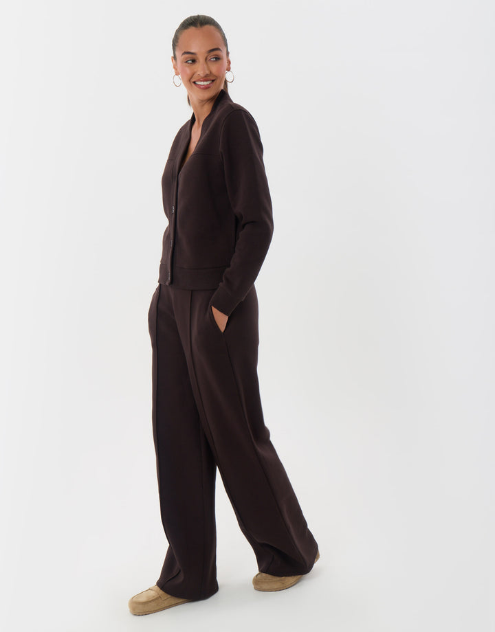 Threadbare Cardigan & Jogger Sweat Set in Chocolate Brown - front view side