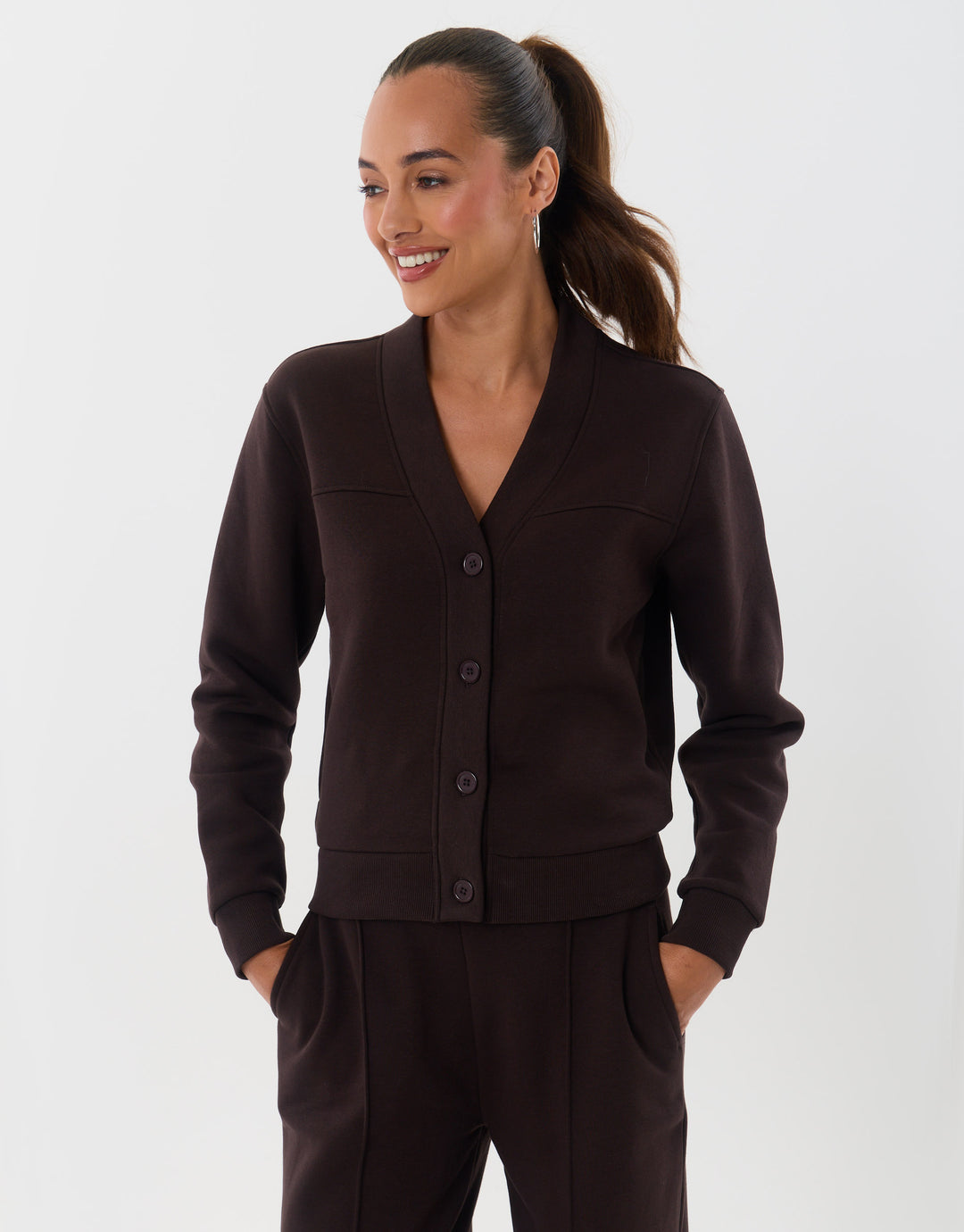 Threadbare Cardigan & Jogger Sweat Set in Chocolate Brown - front view