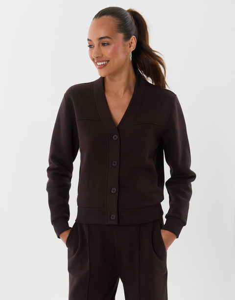 Threadbare Cardigan & Jogger Sweat Set in Chocolate Brown - front view