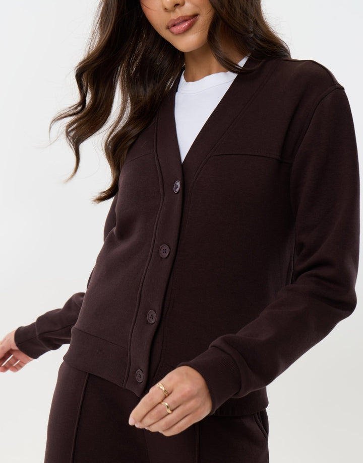 The Staple Cardigan & Jogger Sweat Set in Chocolate Brown