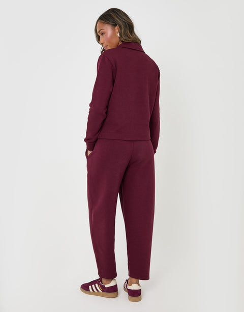 Threadbare Polo Collar Barrel Leg Lounge Set in Plum - back view