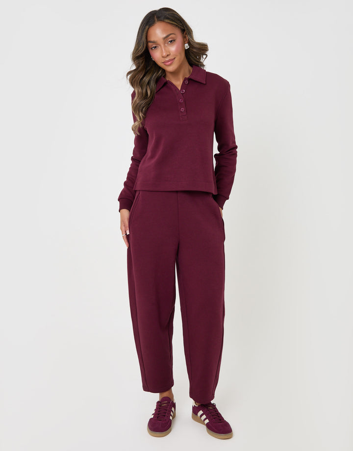 Threadbare Polo Collar Barrel Leg Lounge Set in Plum - front view