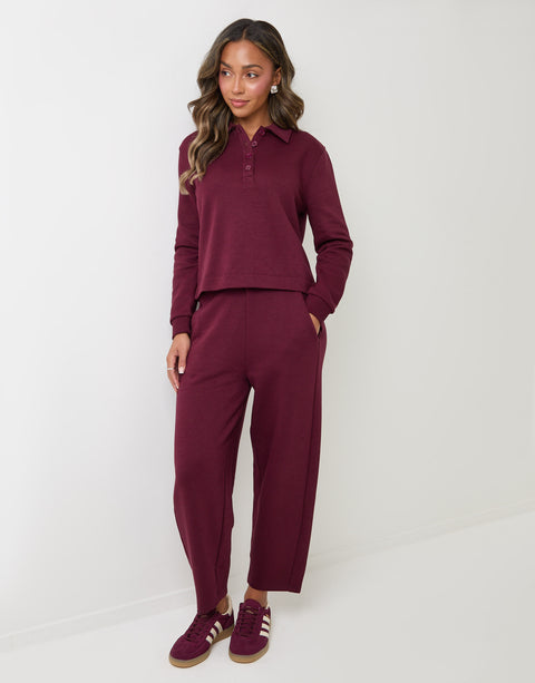 Threadbare Polo Collar Barrel Leg Lounge Set in Plum - full body