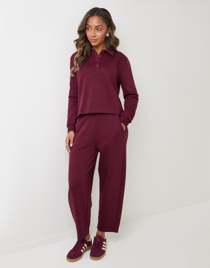 Threadbare Polo Collar Barrel Leg Lounge Set in Plum - full body
