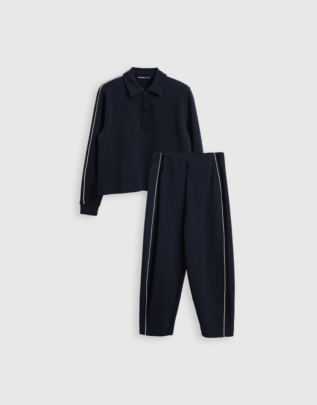 Threadbare Petite Polo Collar Barrel Leg Lounge Set in Navy - flat lay