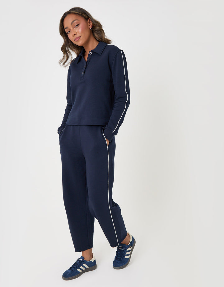 Threadbare Polo Collar Barrel Leg Lounge Set in Navy - front view