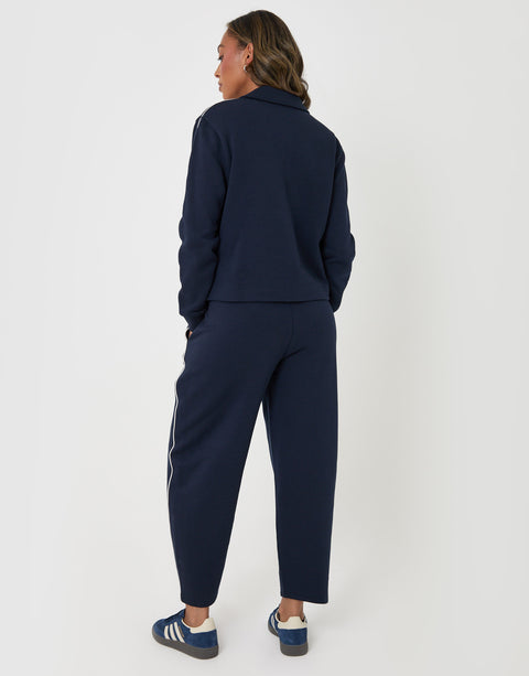 Threadbare Petite Polo Collar Barrel Leg Lounge Set in Navy - back view
