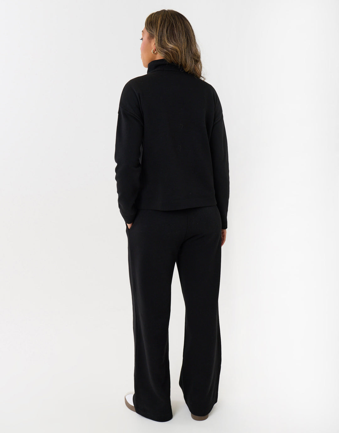 Funnel Neck Wide Leg Sweat Set in Black