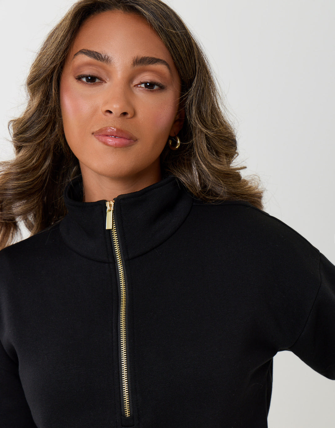 Funnel Neck Wide Leg Sweat Set in Black