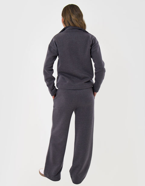 Threadbare Funnel Neck Wide Leg Sweat Set in Charcoal Grey - back view