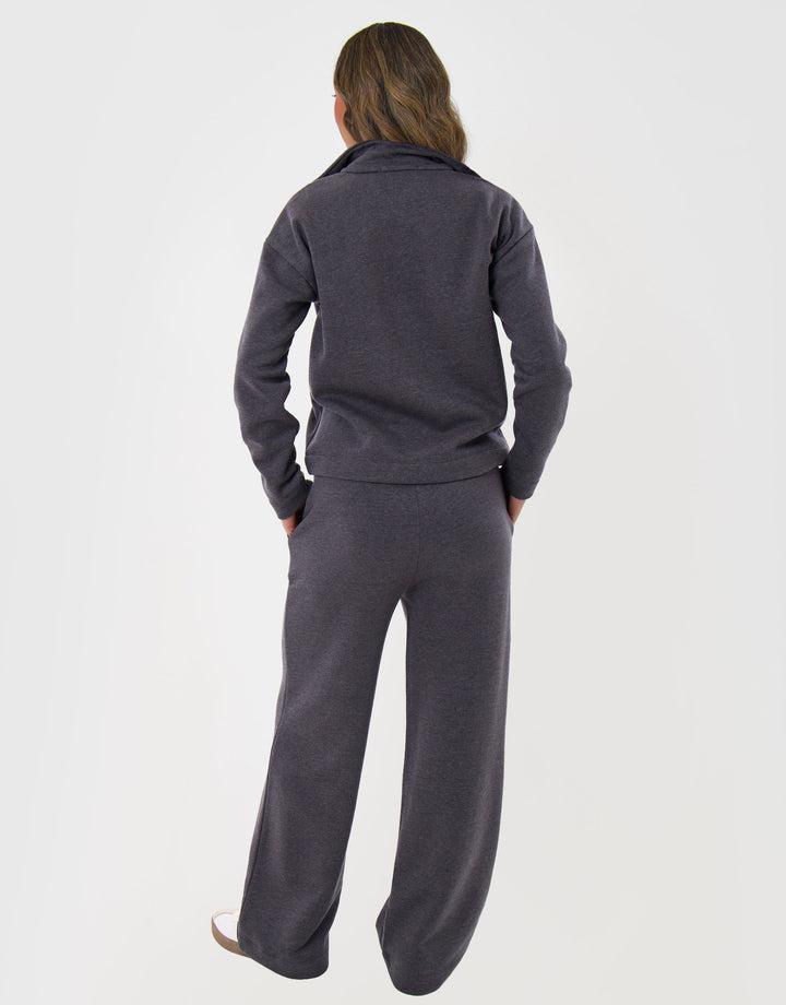 Threadbare Funnel Neck Wide Leg Sweat Set in Charcoal Grey - back view