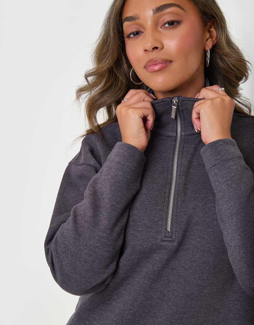 Threadbare Funnel Neck Wide Leg Sweat Set in Charcoal Grey - detail