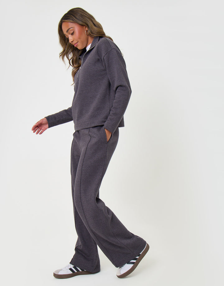 Threadbare Funnel Neck Wide Leg Sweat Set in Charcoal Grey - side view