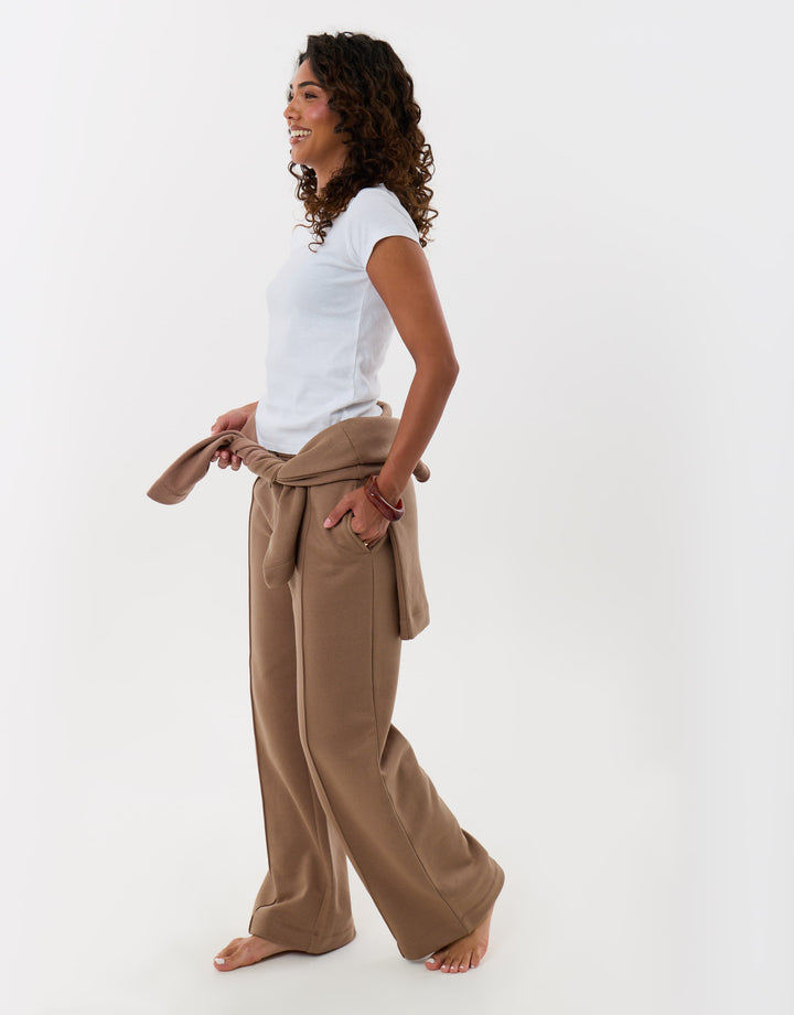 Threadbare Funnel Neck Wide Leg Sweat Set in Mink Brown - side view