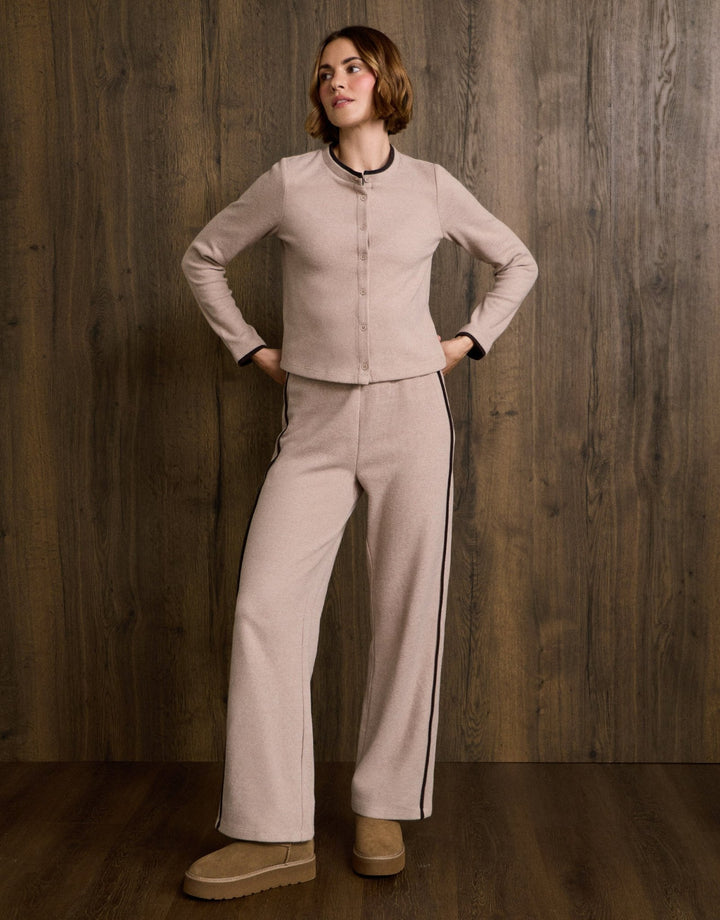 Contrast Stripe Wide Leg Sweat Set in Stone