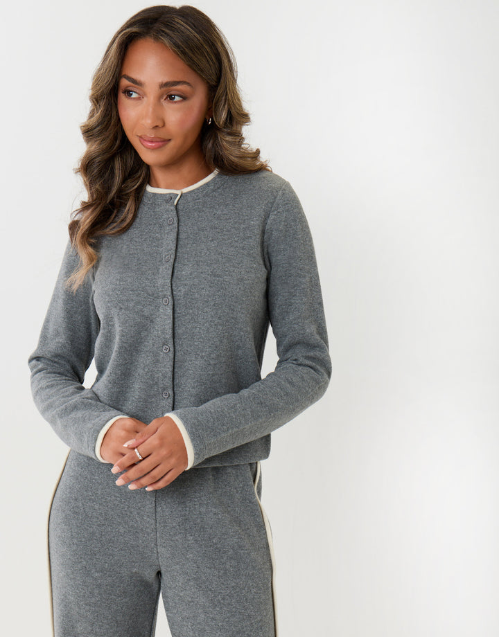 Contrast Stripe Wide Leg Sweat Set in Grey