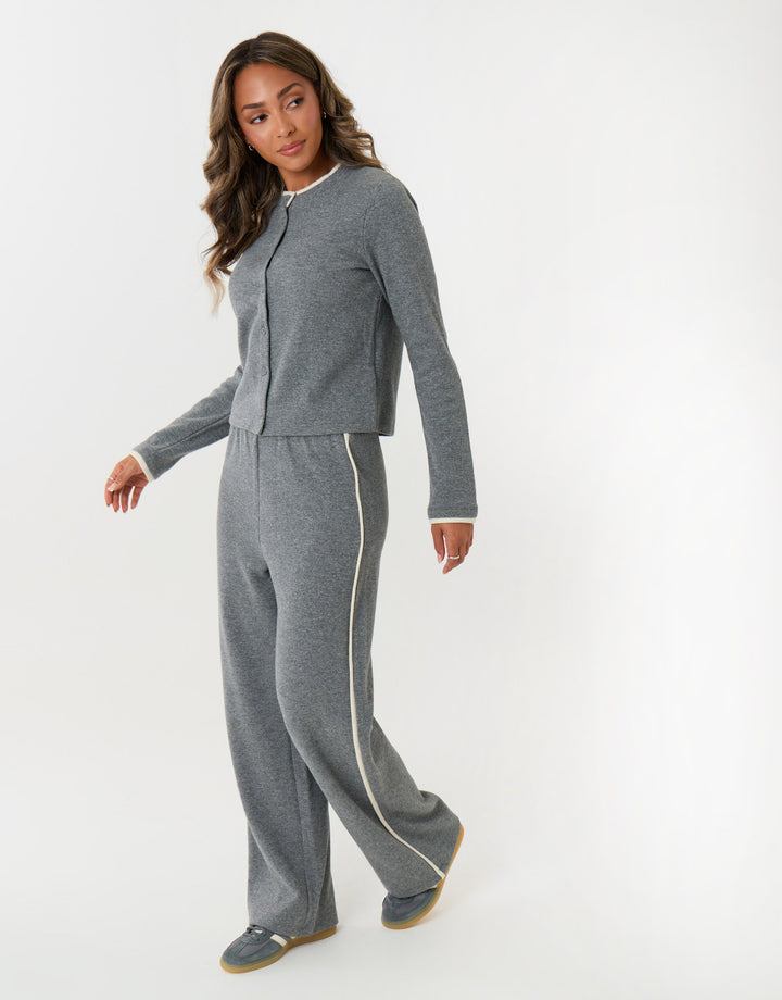 Contrast Stripe Wide Leg Sweat Set in Grey