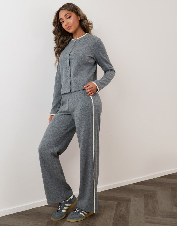 Contrast Stripe Wide Leg Sweat Set in Grey