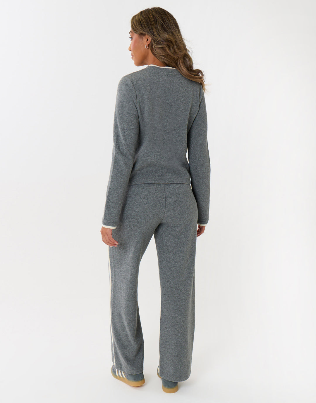 Contrast Stripe Wide Leg Sweat Set in Grey