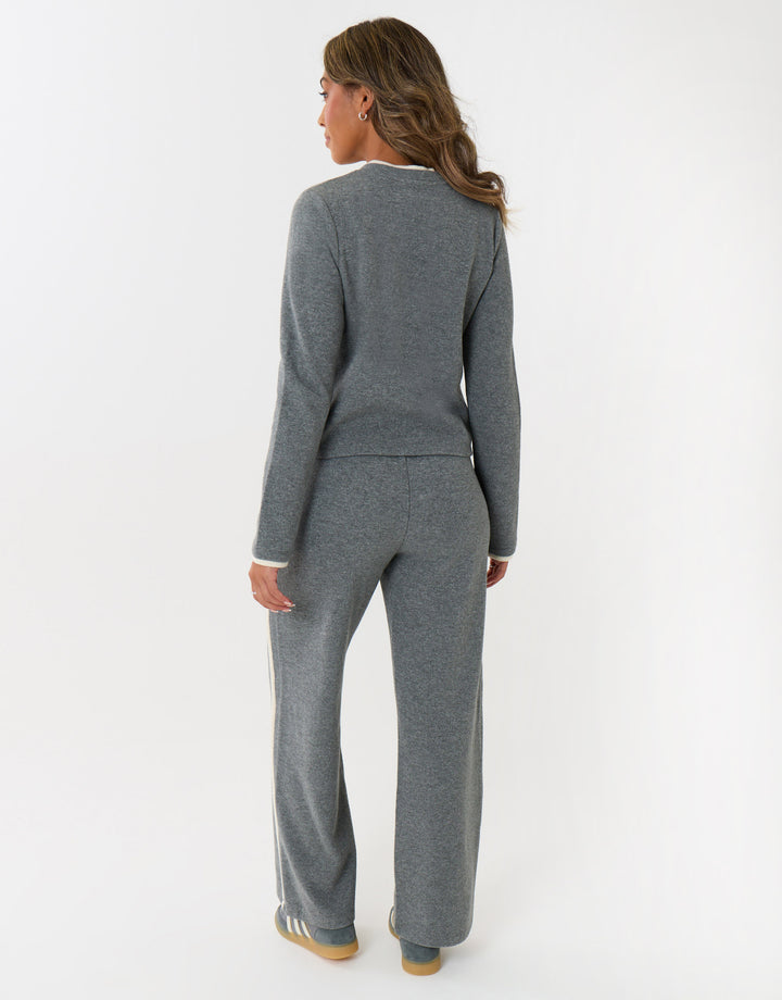 Contrast Stripe Wide Leg Sweat Set in Grey