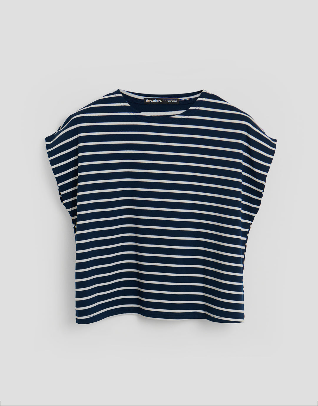 Threadbare Boxy Fit Jersey Co-ord Top in Navy Stripe - flat lay top