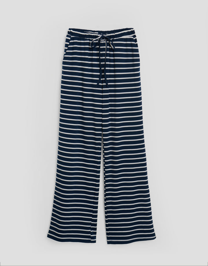 Threadbare Boxy Fit Jersey Co-ord Top in Navy Stripe - flat lay bottoms