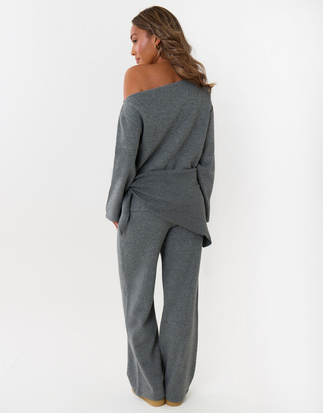 Off Shoulder Top & Wide Leg Co-ord in Grey
