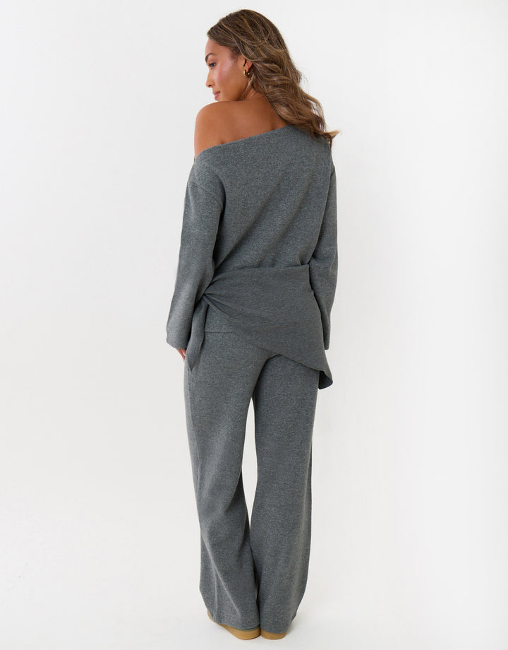 Off Shoulder Top & Wide Leg Co-ord in Grey