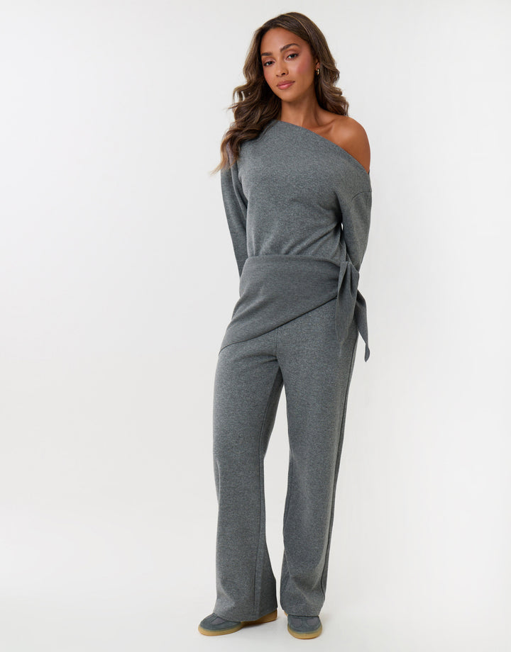 Off Shoulder Top & Wide Leg Co-ord in Grey